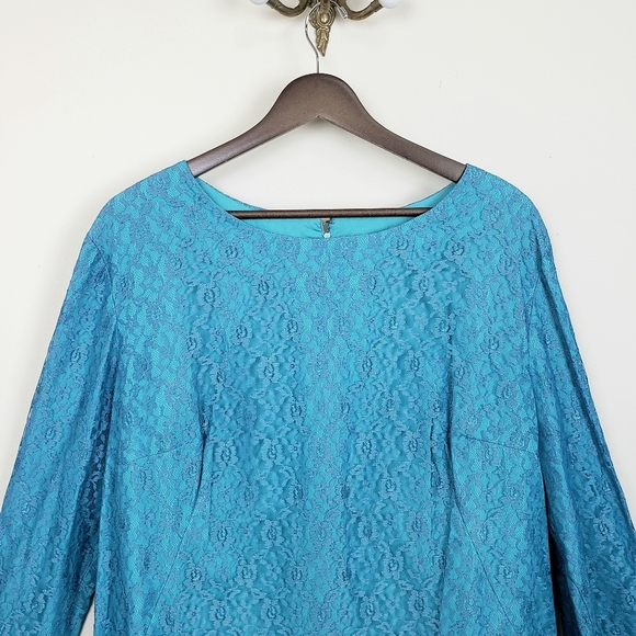 Vintage 60 Mod Lace Mini Dress - size Large - 1960s blue - Picture 4 of 8